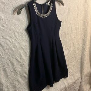 Navy simple dress jewel beading at neck